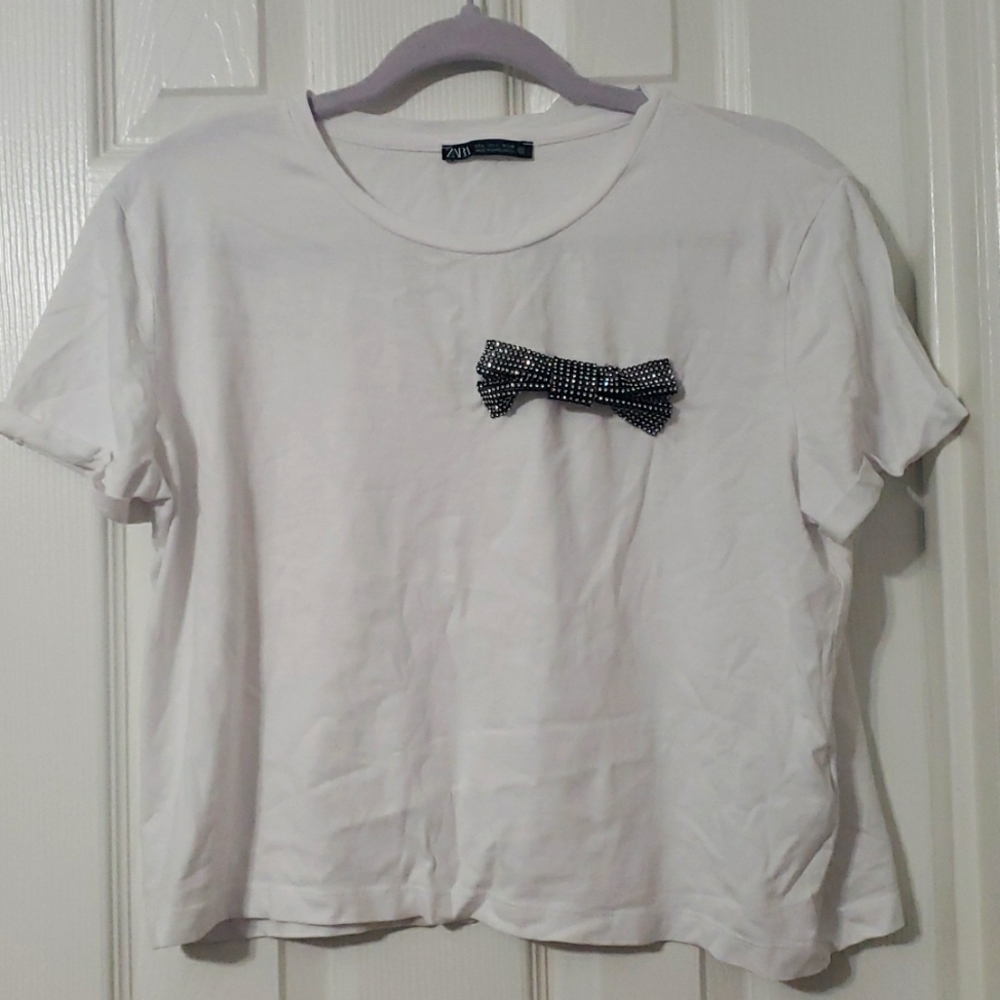 Rhinestone bow crop top